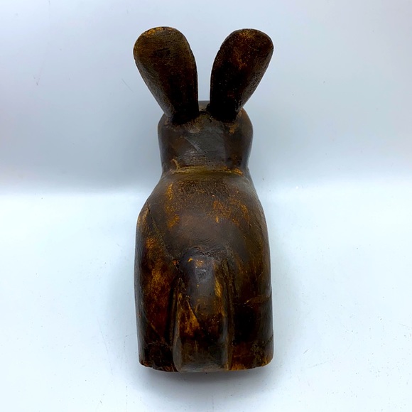 Vintage Handmade Primitive Bunny Rabbit Primitive Rustic Brown Hand Carved Wood - Picture 4 of 13